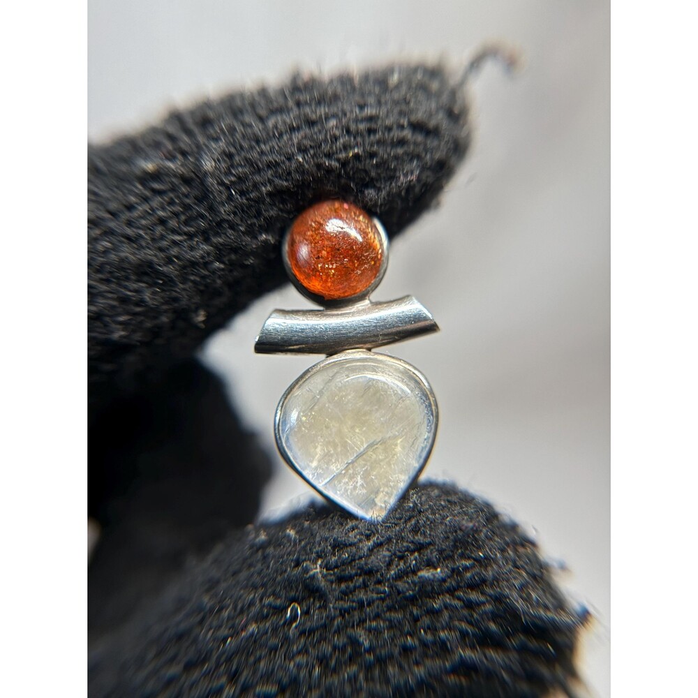 Sterling Silver Moonstone Pendant Red Glass Accent Vintage